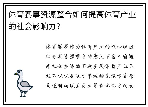 体育赛事资源整合如何提高体育产业的社会影响力？